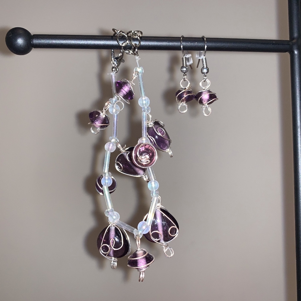 Purple Swirl Earring & Bracelet Set